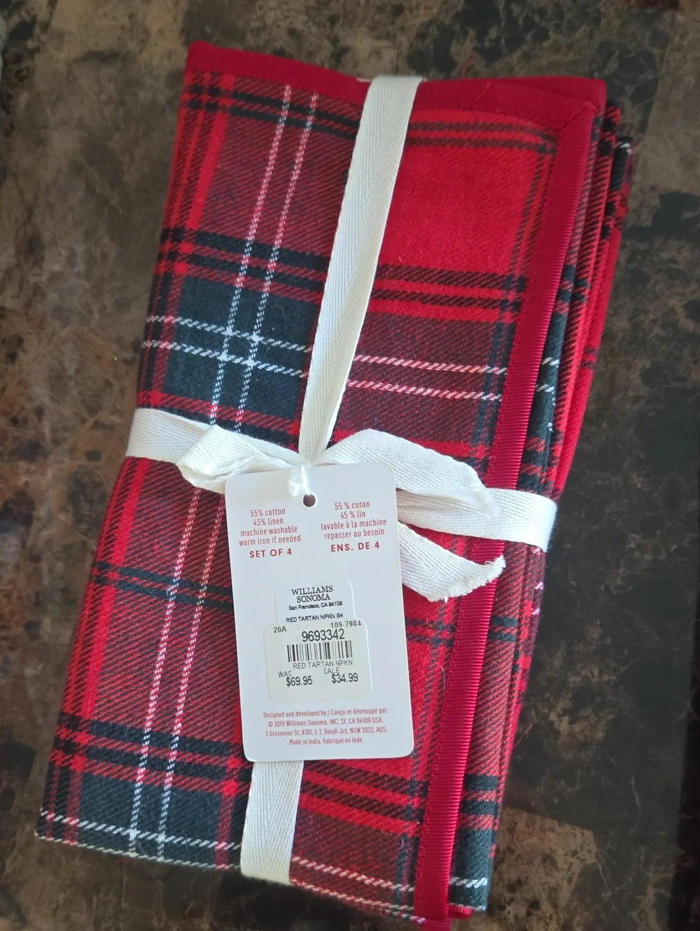 Williams Sonoma Red Plaid Holiday Throws and Napkin Set